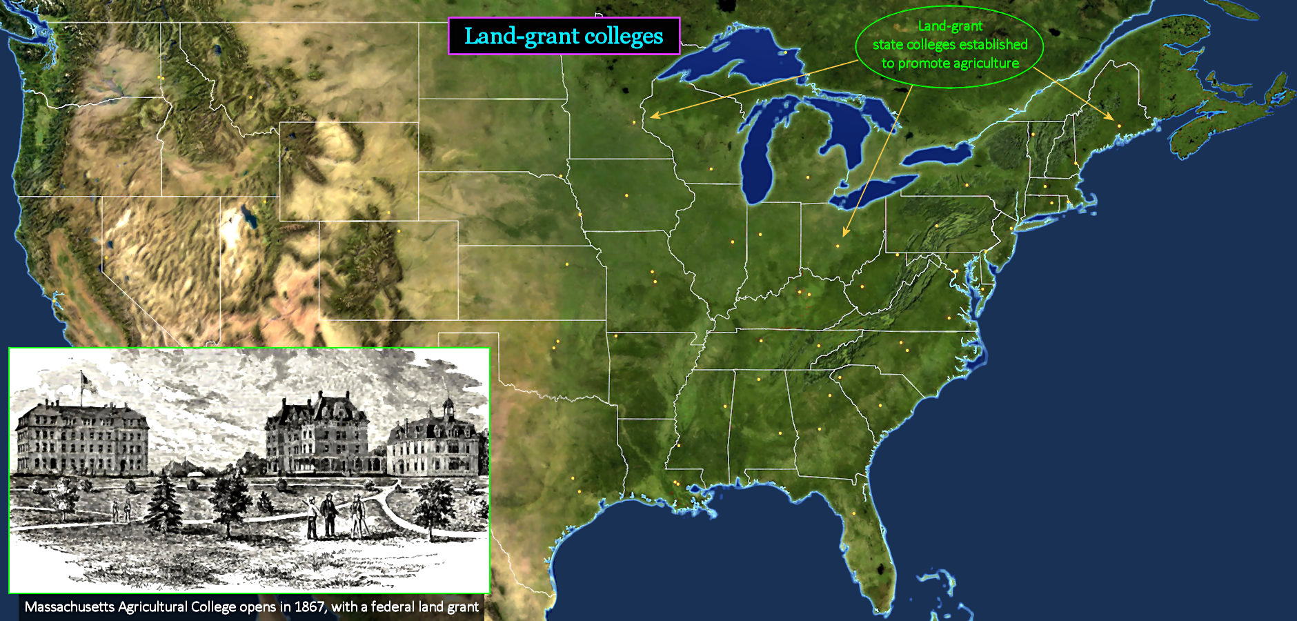 Land grant colleges, 1862-1890 map